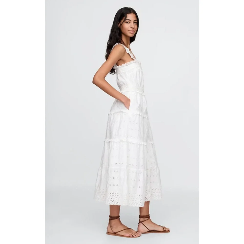 NWT Gap × DÔEN White Eyelet Midi Dress - Medium - Picture 2 of 8